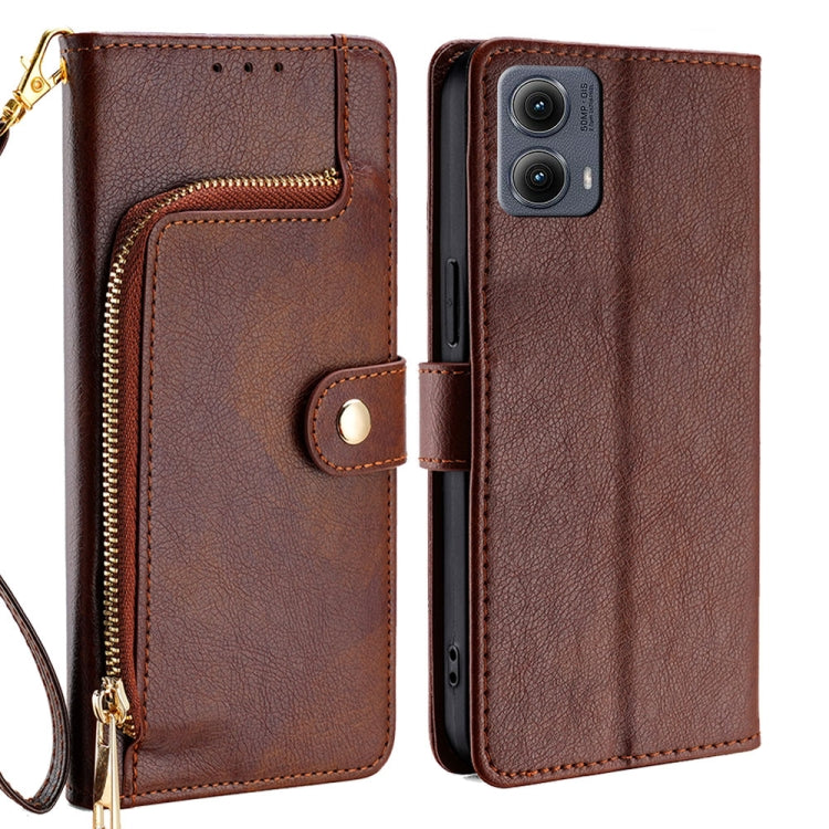 For Motorola Edge 5G 2024 Zipper Bag Leather Phone Case(Brown) - Motorola Cases by PMC Jewellery | Online Shopping South Africa | PMC Jewellery | Buy Now Pay Later Mobicred