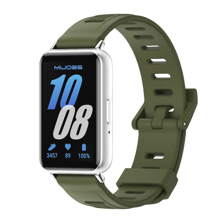 For Samsung Galaxy Fit 3 Mijobs Flat Hole Silicone Watch Band(Army Green+Silver) - free shipping - PMc TechLife - Order now!