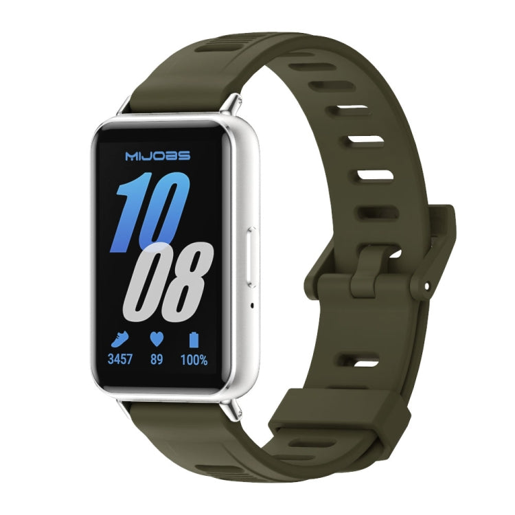 For Samsung Galaxy Fit 3 Mijobs Flat Hole Silicone Watch Band(Khaki Green+Silver) - free shipping - PMc TechLife - Order now!