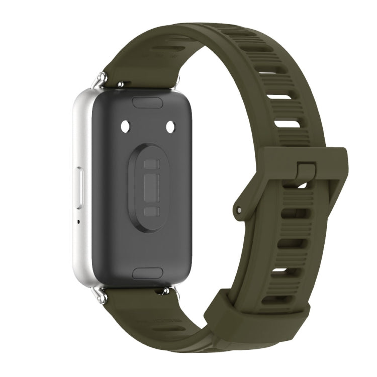 For Samsung Galaxy Fit 3 Mijobs Flat Hole Silicone Watch Band(Khaki Green+Silver) - free shipping - PMc TechLife - Order now!