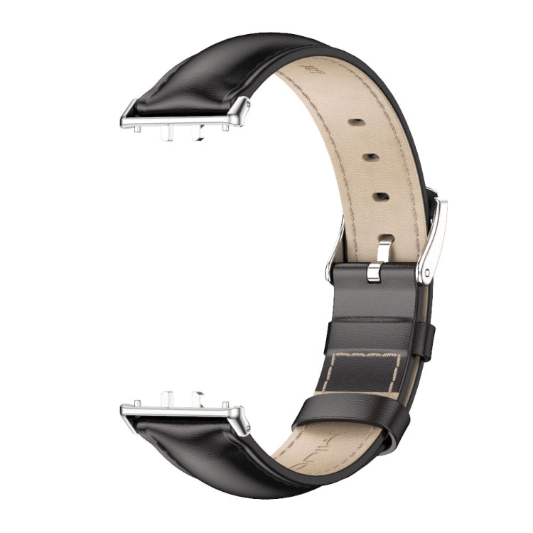 For Samsung Galaxy Fit 3 Mijobs Dual-sided Genuine Leather Watch Band(Black Silver) - Watch Bands by MIJOBS | Online Shopping South Africa | PMc TechLife | Buy Now Pay Later Mobicred