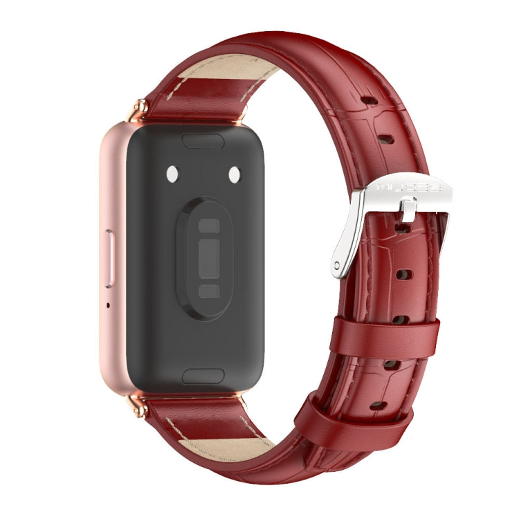 For Samsung Galaxy Fit 3 Mijobs Dual-sided Genuine Leather Watch Band(Bamboo Red Rose Gold) - free shipping - PMc TechLife - Order now!