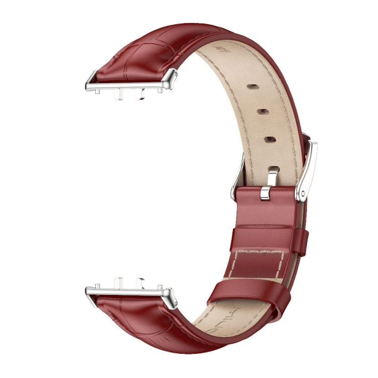 For Samsung Galaxy Fit 3 Mijobs Dual-sided Genuine Leather Watch Band(Bamboo Red Silver) - free shipping - PMc TechLife - Order now!