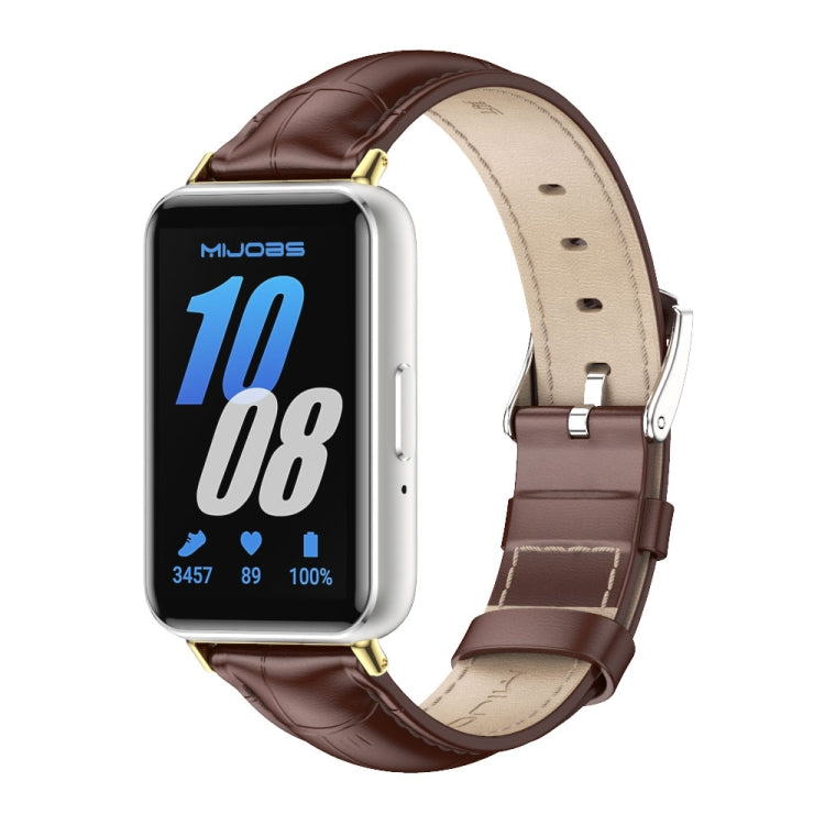 For Samsung Galaxy Fit 3 Mijobs Dual-sided Genuine Leather Watch Band(Bamboo Coffee Gold) - free shipping - PMc TechLife - Order now!