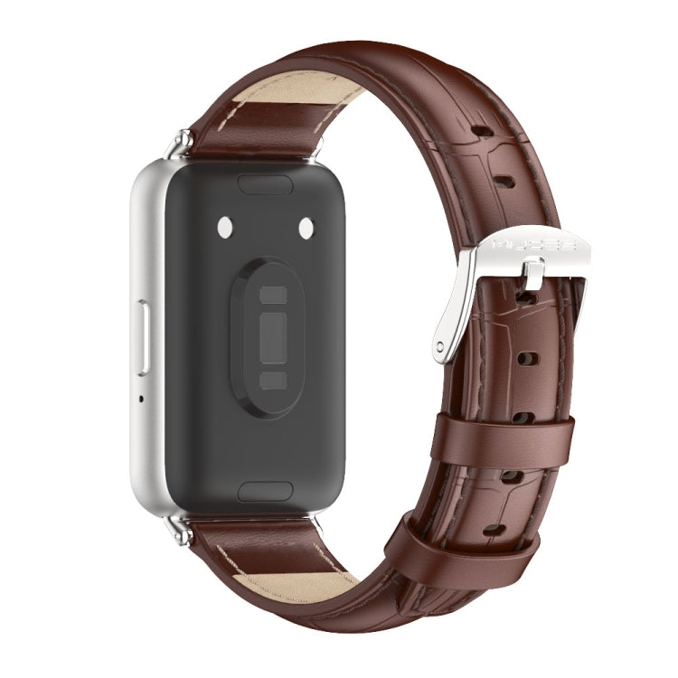 For Samsung Galaxy Fit 3 Mijobs Dual-sided Genuine Leather Watch Band(Bamboo Coffee Silver) - free shipping - PMc TechLife - Order now!