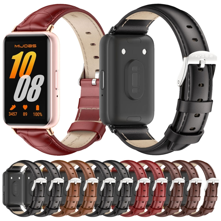 For Samsung Galaxy Fit 3 Mijobs Dual-sided Genuine Leather Watch Band(Bamboo Coffee Gold) - free shipping - PMc TechLife - Order now!
