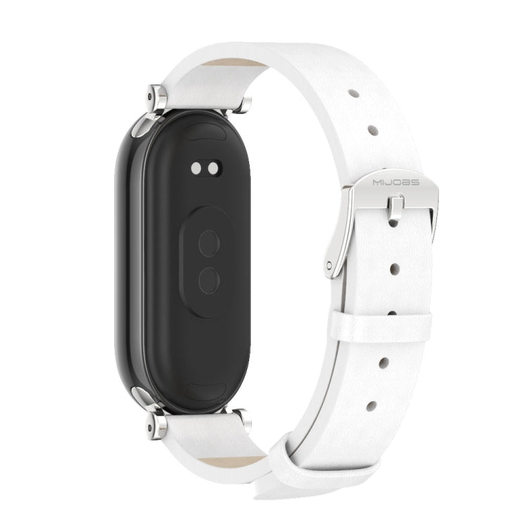 For Xiaomi Mi Band 8 / 9 / 9 NFC Mijobs GT4 First Layer Cowhide Watch Band(White Silver) - Watch Bands by MIJOBS | Online Shopping South Africa | PMc TechLife | Buy Now Pay Later Mobicred