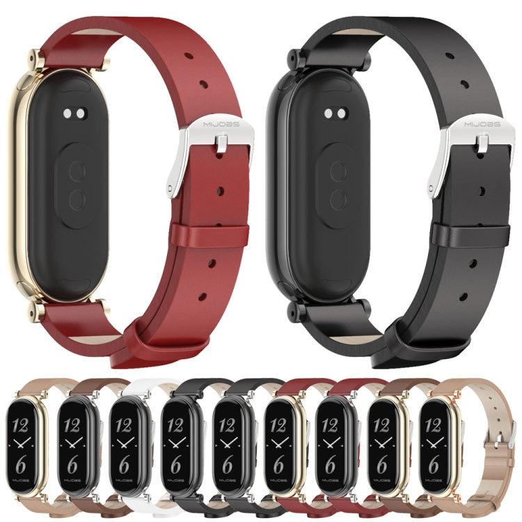 For Xiaomi Mi Band 8 / 9 / 9 NFC Mijobs GT4 First Layer Cowhide Watch Band(White Silver) - Watch Bands by MIJOBS | Online Shopping South Africa | PMc TechLife | Buy Now Pay Later Mobicred