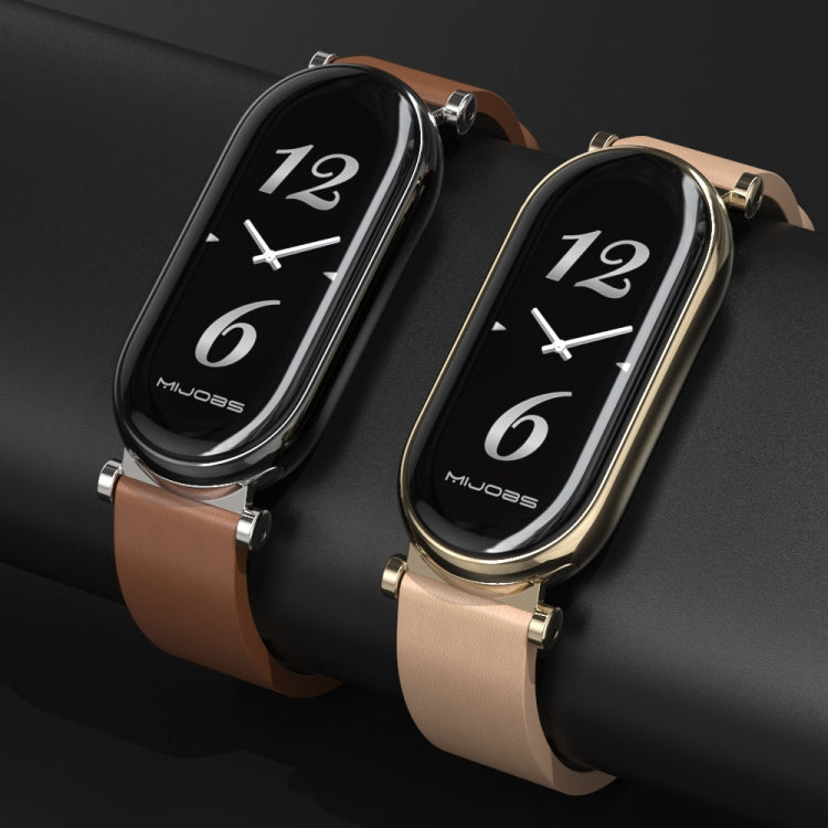 For Xiaomi Smart Band 10 / 9 / 8 Mijobs GT4 First Layer Cowhide Watch Band(Apricot Light Gold) - free shipping - PMc TechLife - Order now!