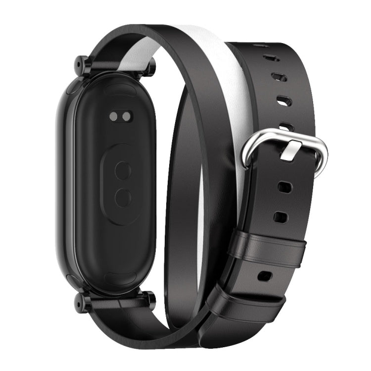 For Xiaomi Smart Band 10 / 9 / 8 Mijobs GT4 Dual-Loop Leather Watch Band(Black+White+Black) - free shipping - PMc TechLife - Order now!