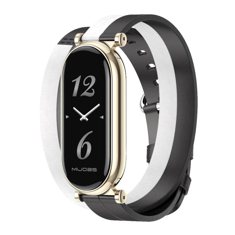 For Xiaomi Smart Band 10 / 9 / 8 Mijobs GT4 Dual-Loop Leather Watch Band(Black+White+Light Gold) - free shipping - PMc TechLife - Order now!