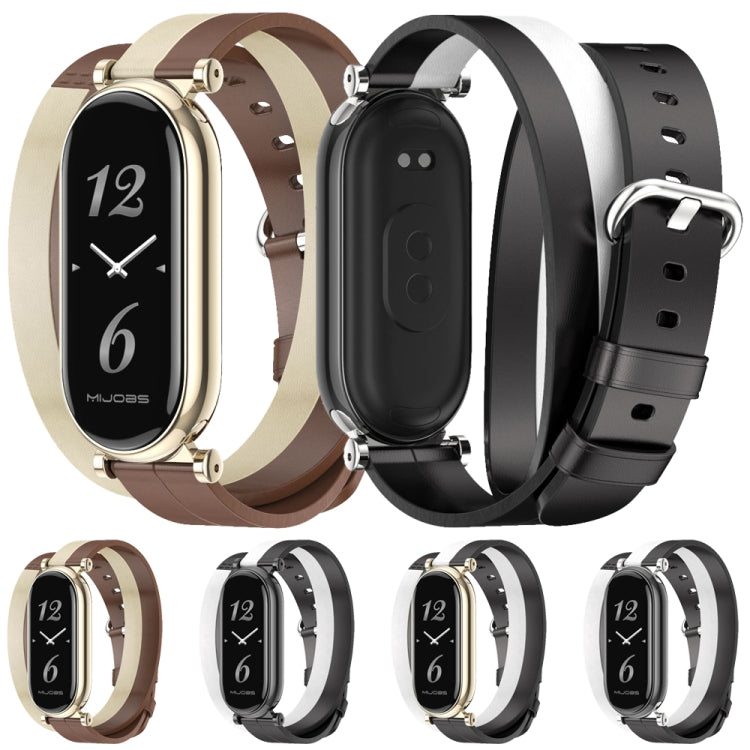 For Xiaomi Smart Band 10 / 9 / 8 Mijobs GT4 Dual-Loop Leather Watch Band(Black+White+Black) - free shipping - PMc TechLife - Order now!