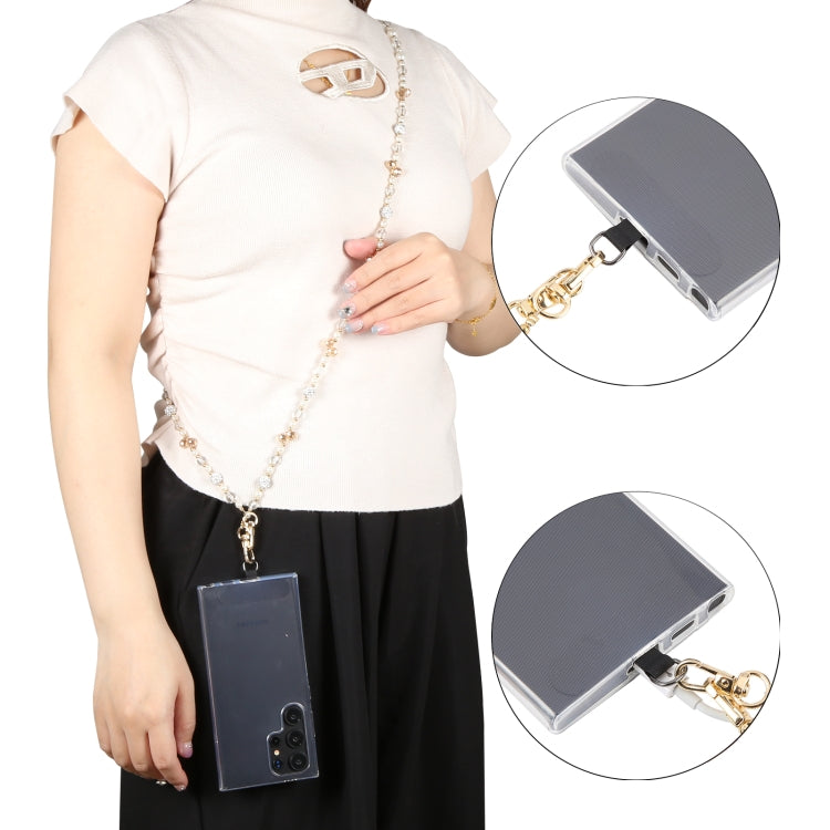 Mobile Phone Anti-lost Long Chain Flash Diamond Pearl Crossbody Lanyard(Light Yellow) - Lanyards & Wrist Straps by PMc TechLife | Online Shopping South Africa | PMc TechLife | Buy Now Pay Later Mobicred