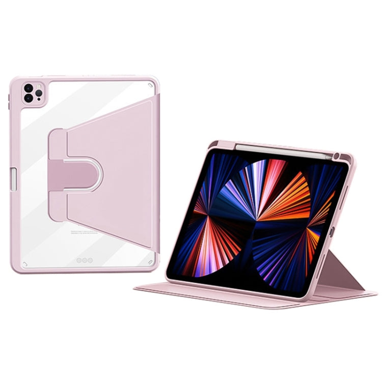 For iPad Pro 12.9 2022/2021/2020 ZGA Tri-Fold 360 Rotation Smart Leather Tablet Case(Pink) - free shipping - PMc TechLife - Order now!