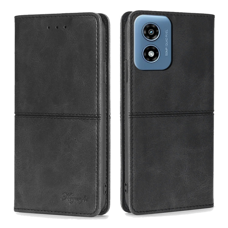 For Motorola Moto G Play 4G 2024 Cow Texture Magnetic Leather Phone Case(Black) - Motorola Cases by PMC Jewellery | Online Shopping South Africa | PMC Jewellery | Buy Now Pay Later Mobicred