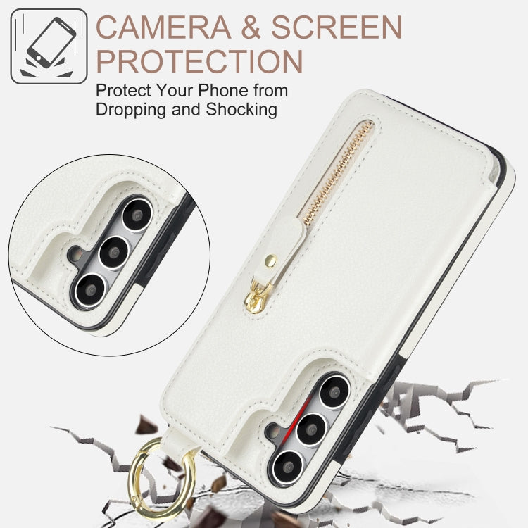 For Samsung Galaxy S24 5G Litchi Texture Zipper Double Buckle Card Bag Phone Case(White) - free shipping - PMC Jewellery - Order now!
