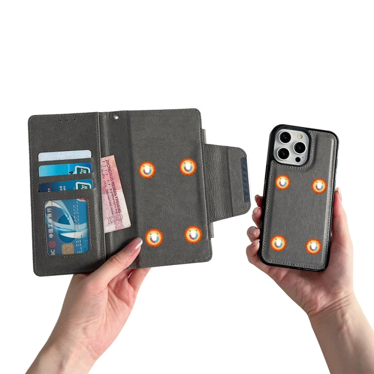 For iPhone 16 Pro Multifunctional 7-Cards Wallet Leather Phone Case(Grey) - iPhone 16 Pro Cases by PMC Jewellery | Online Shopping South Africa | PMC Jewellery | Buy Now Pay Later Mobicred