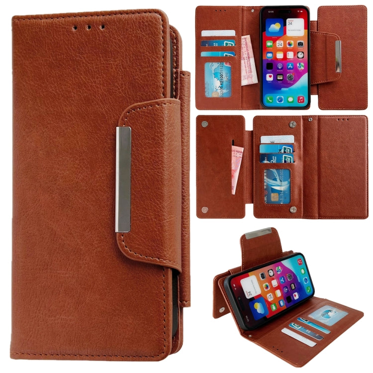 For iPhone 16 Pro Multifunctional 7-Cards Wallet Leather Phone Case(Brown) - iPhone 16 Pro Cases by PMC Jewellery | Online Shopping South Africa | PMC Jewellery | Buy Now Pay Later Mobicred