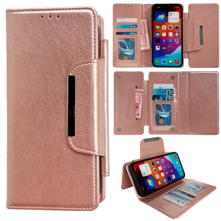For iPhone 16 Plus Multifunctional 7-Cards Wallet Leather Phone Case(Rose Gold) - iPhone 16 Plus Cases by PMC Jewellery | Online Shopping South Africa | PMC Jewellery | Buy Now Pay Later Mobicred