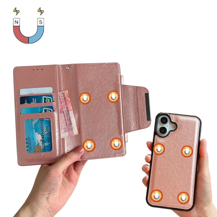 For iPhone 16 Plus Multifunctional 7-Cards Wallet Leather Phone Case(Rose Gold) - iPhone 16 Plus Cases by PMC Jewellery | Online Shopping South Africa | PMC Jewellery | Buy Now Pay Later Mobicred