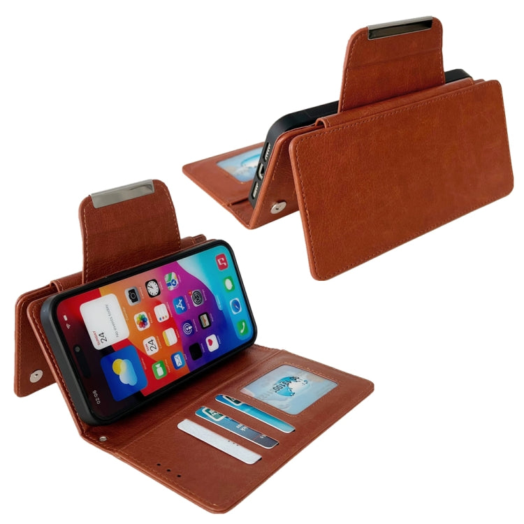 For iPhone 16 Plus Multifunctional 7-Cards Wallet Leather Phone Case(Brown) - iPhone 16 Plus Cases by PMC Jewellery | Online Shopping South Africa | PMC Jewellery | Buy Now Pay Later Mobicred