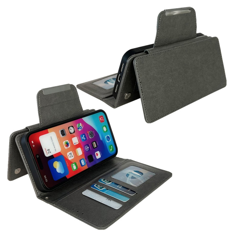For iPhone 16 Multifunctional 7-Cards Wallet Leather Phone Case(Grey) - iPhone 16 Cases by PMC Jewellery | Online Shopping South Africa | PMC Jewellery | Buy Now Pay Later Mobicred