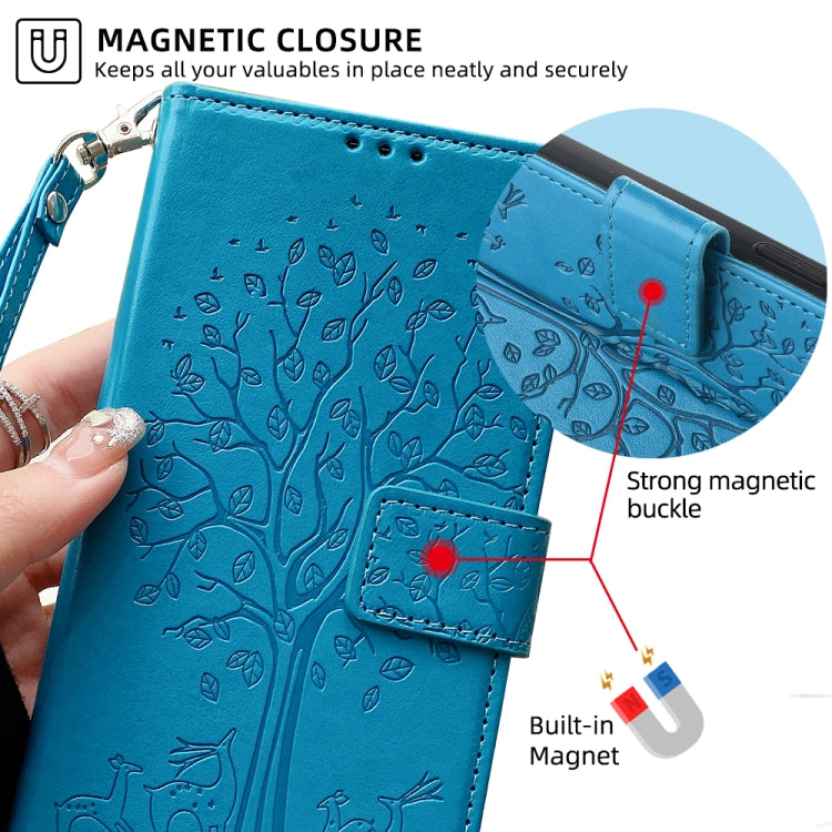 For Sony Xperia 10 V Tree & Deer Embossed Leather Phone Case(Blue) - Sony Cases by PMC TechLife | Online Shopping South Africa | PMC TechLife | Buy Now Pay Later Mobicred
