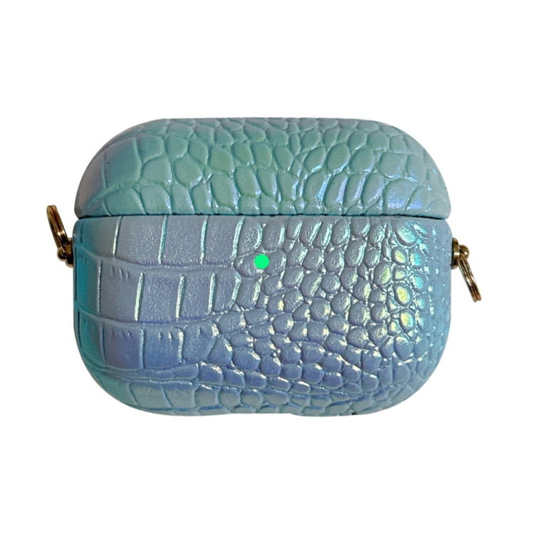 For AirPods Pro 2 Colorful Crocodile Pattern PC Earphone Case with Anti-lost Metal Long Chain(Light Blue) - For AirPods Pro 2 by PMC Jewellery | Online Shopping South Africa | PMC Jewellery | Buy Now Pay Later Mobicred