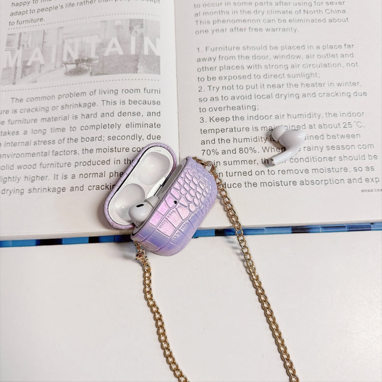 For AirPods Pro 2 Colorful Crocodile Pattern PC Earphone Case with Anti-lost Metal Long Chain(Rose Gold) - For AirPods Pro 2 by PMC Jewellery | Online Shopping South Africa | PMC Jewellery | Buy Now Pay Later Mobicred