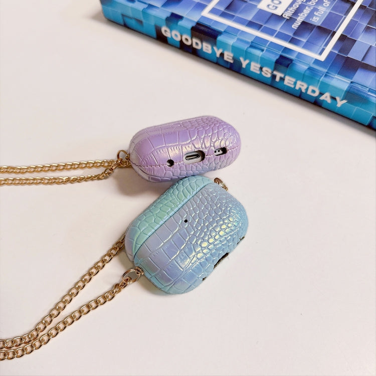 For AirPods Pro Colorful Crocodile Pattern PC Earphone Case with Anti-lost Metal Long Chain(Green) - For AirPods Pro by PMC Jewellery | Online Shopping South Africa | PMC Jewellery | Buy Now Pay Later Mobicred