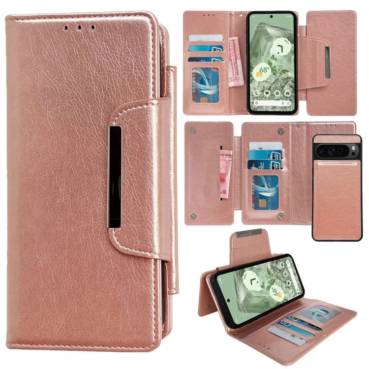 For Google Pixel 9 Pro XL Multifunctional 7-Card Wallet Leather Phone Case(Rose Gold) - Google Cases by PMC TechLife | Online Shopping South Africa | PMC TechLife | Buy Now Pay Later Mobicred