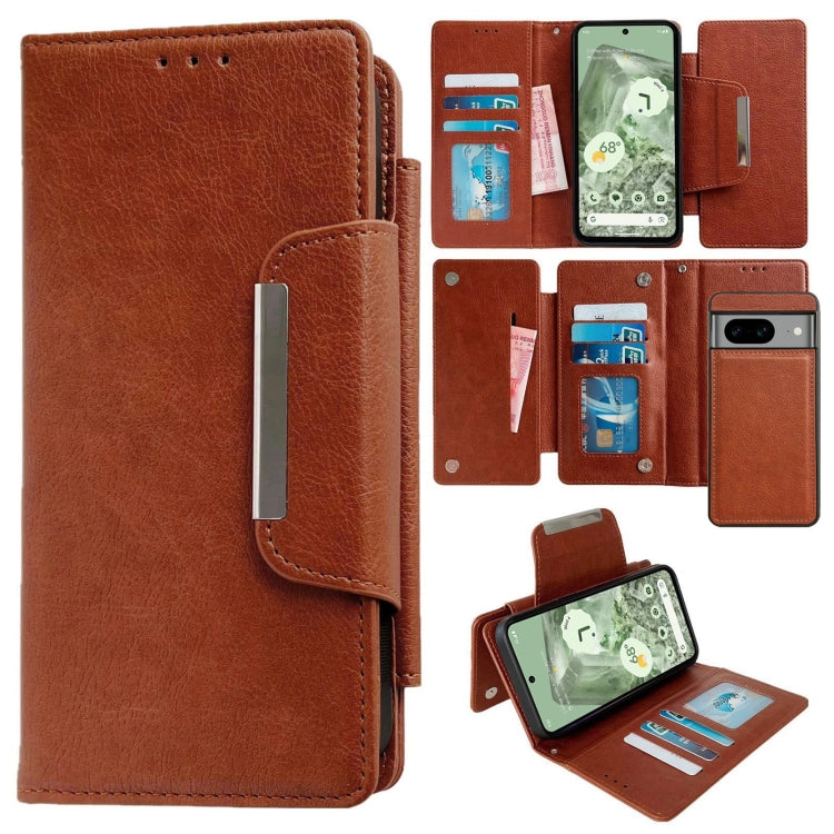 For Google Pixel 8a Multifunctional 7-Card Wallet Leather Phone Case(Brown) - Google Cases by PMC TechLife | Online Shopping South Africa | PMC TechLife | Buy Now Pay Later Mobicred