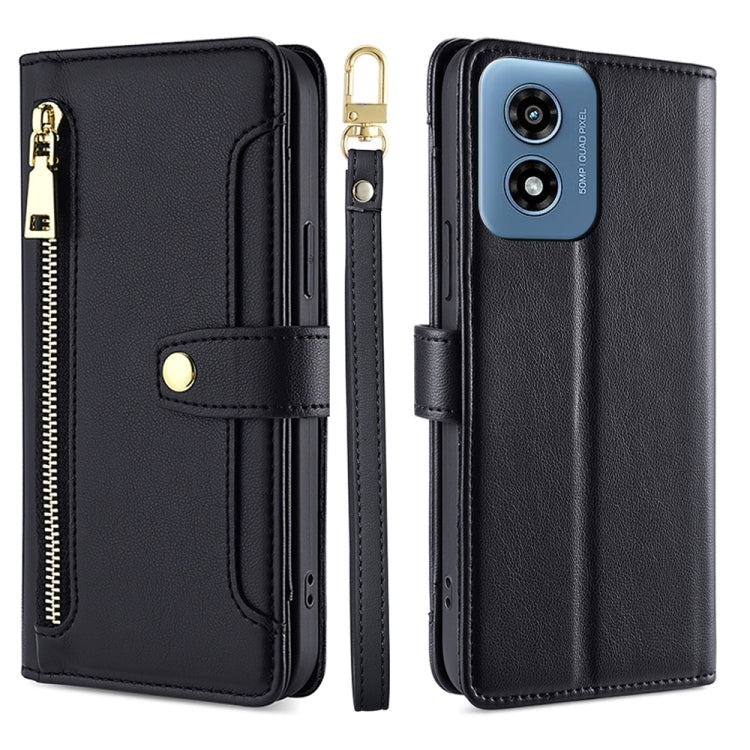 For Motorola Moto G Play 4G 2024 Sheep Texture Cross-body Zipper Wallet Leather Phone Case(Black) - Motorola Cases by PMC Jewellery | Online Shopping South Africa | PMC Jewellery | Buy Now Pay Later Mobicred