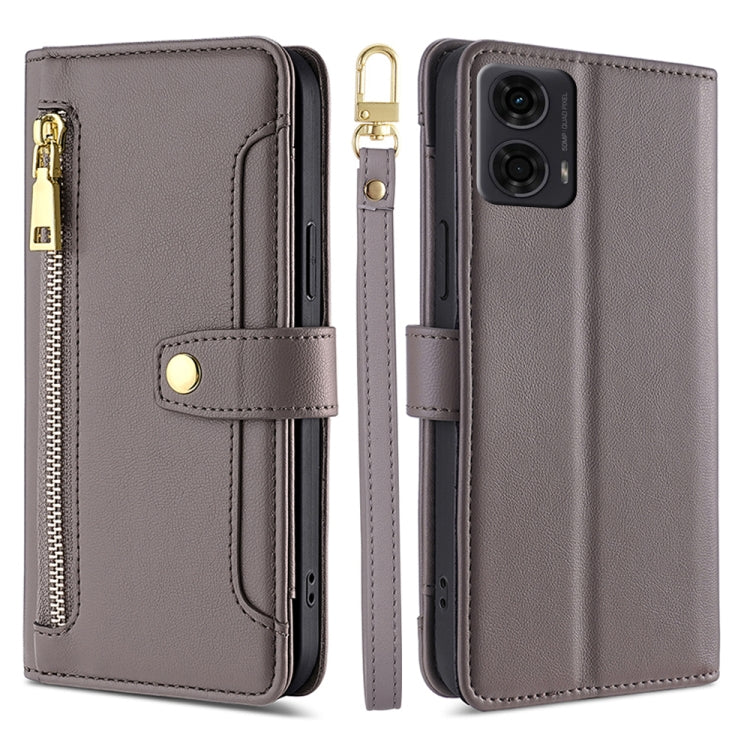 For Motorola Moto G24 4G Sheep Texture Cross-body Zipper Wallet Leather Phone Case(Grey) - Motorola Cases by PMC TechLife | Online Shopping South Africa | PMC TechLife | Buy Now Pay Later Mobicred
