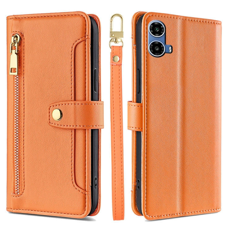 For Motorola Moto G34 5G Sheep Texture Cross-body Zipper Wallet Leather Phone Case(Orange) - Motorola Cases by PMC TechLife | Online Shopping South Africa | PMC TechLife | Buy Now Pay Later Mobicred