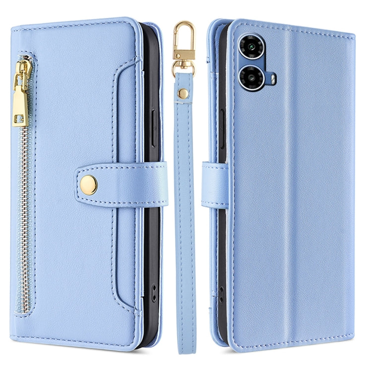 For Motorola Moto G34 5G Sheep Texture Cross-body Zipper Wallet Leather Phone Case(Blue) - Motorola Cases by PMC TechLife | Online Shopping South Africa | PMC TechLife | Buy Now Pay Later Mobicred