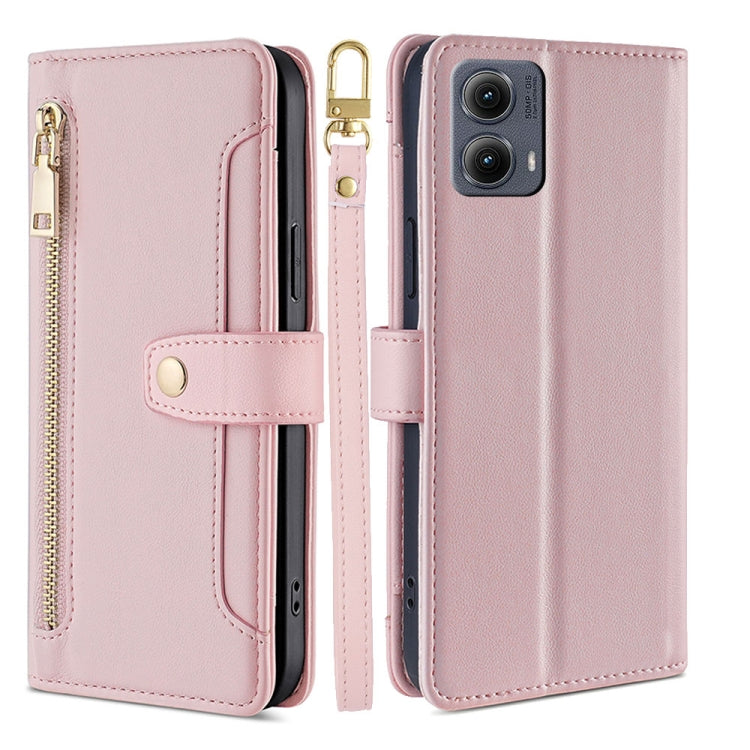 For Motorola Edge 5G 2024 Sheep Texture Cross-body Zipper Wallet Leather Phone Case(Pink) - Motorola Cases by PMC Jewellery | Online Shopping South Africa | PMC Jewellery | Buy Now Pay Later Mobicred