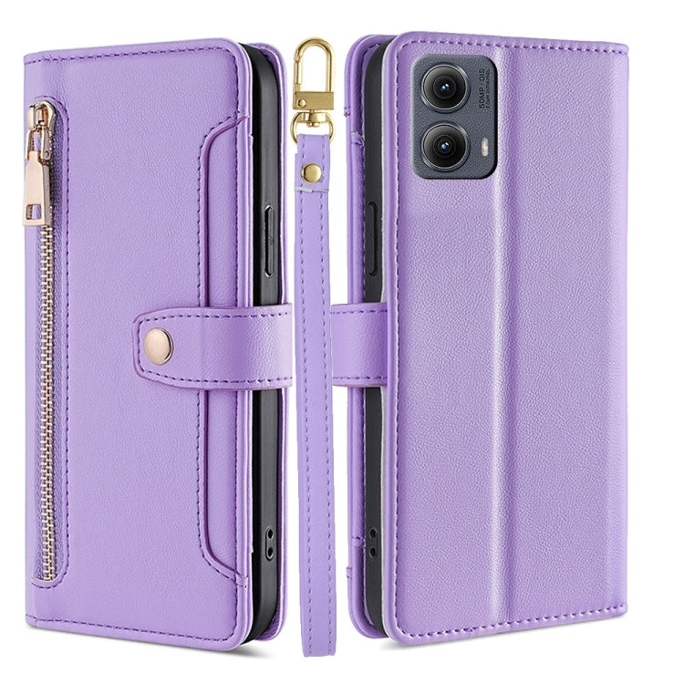 For Motorola Edge 5G 2024 Sheep Texture Cross-body Zipper Wallet Leather Phone Case(Purple) - Motorola Cases by PMC Jewellery | Online Shopping South Africa | PMC Jewellery | Buy Now Pay Later Mobicred