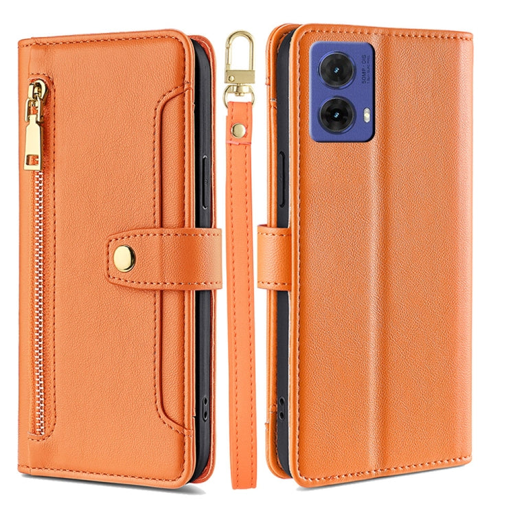 For Motorola Moto G85 5G Sheep Texture Cross-body Zipper Wallet Leather Phone Case(Orange) - Motorola Cases by PMC TechLife | Online Shopping South Africa | PMC TechLife | Buy Now Pay Later Mobicred