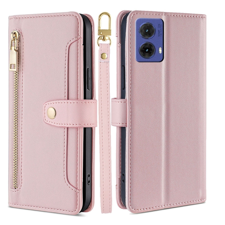 For Motorola Moto G85 5G Sheep Texture Cross-body Zipper Wallet Leather Phone Case(Pink) - Motorola Cases by PMC TechLife | Online Shopping South Africa | PMC TechLife | Buy Now Pay Later Mobicred