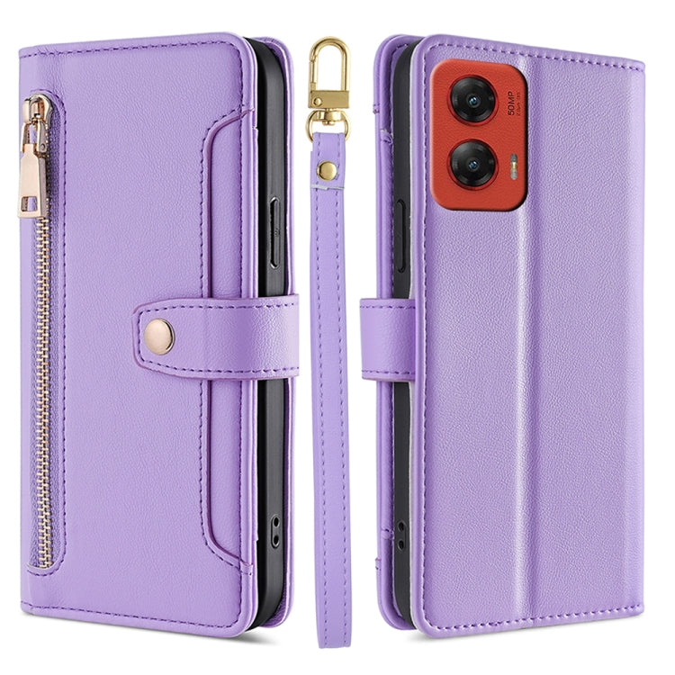 For Motorola Moto G Stylus 5G 2024 Sheep Texture Cross-body Zipper Wallet Leather Phone Case(Purple) - Motorola Cases by PMC TechLife | Online Shopping South Africa | PMC TechLife | Buy Now Pay Later Mobicred