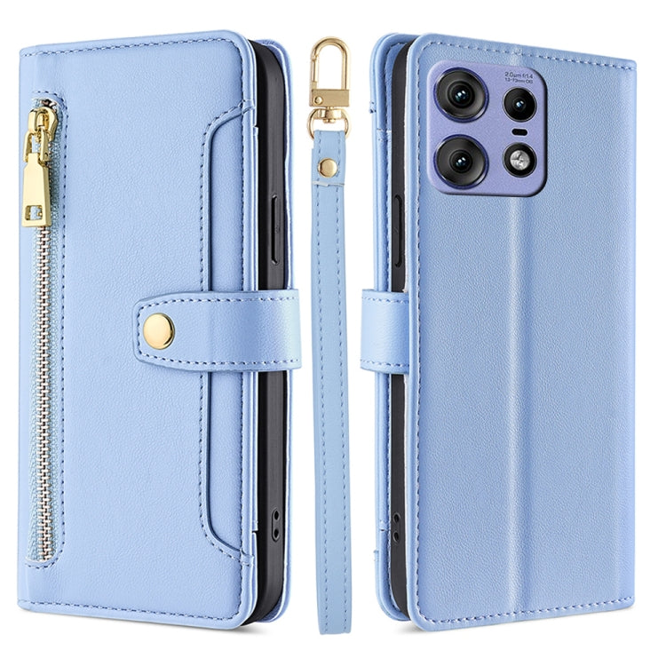 For Motorola Edge 50 Pro 5G Sheep Texture Cross-body Zipper Wallet Leather Phone Case(Blue) - free shipping - PMC TechLife - Order now!