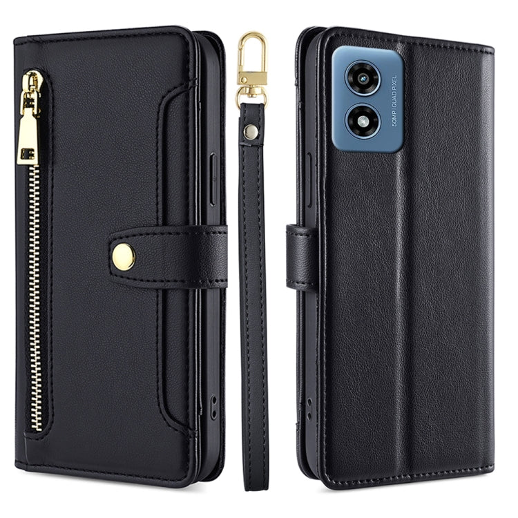 For Motorola Moto G 5G 2024 Sheep Texture Cross-body Zipper Wallet Leather Phone Case(Black) - Motorola Cases by PMC TechLife | Online Shopping South Africa | PMC TechLife | Buy Now Pay Later Mobicred