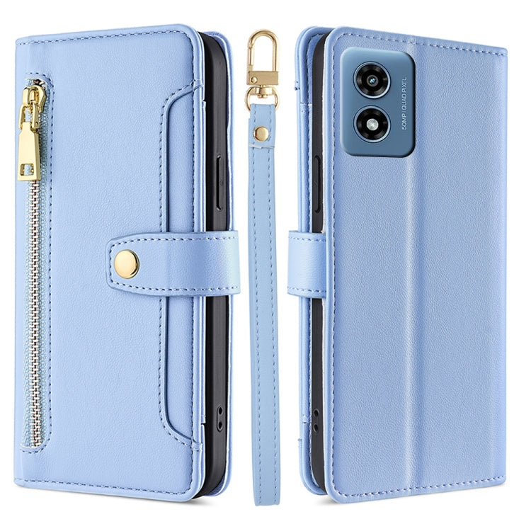 For Motorola Moto G 5G 2024 Sheep Texture Cross-body Zipper Wallet Leather Phone Case(Blue) - Motorola Cases by PMC TechLife | Online Shopping South Africa | PMC TechLife | Buy Now Pay Later Mobicred