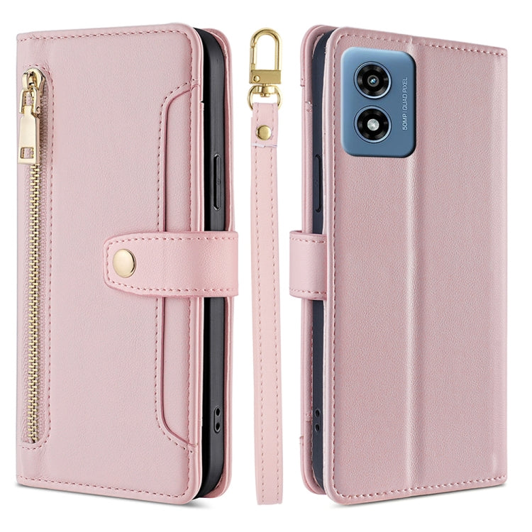 For Motorola Moto G 5G 2024 Sheep Texture Cross-body Zipper Wallet Leather Phone Case(Pink) - Motorola Cases by PMC TechLife | Online Shopping South Africa | PMC TechLife | Buy Now Pay Later Mobicred