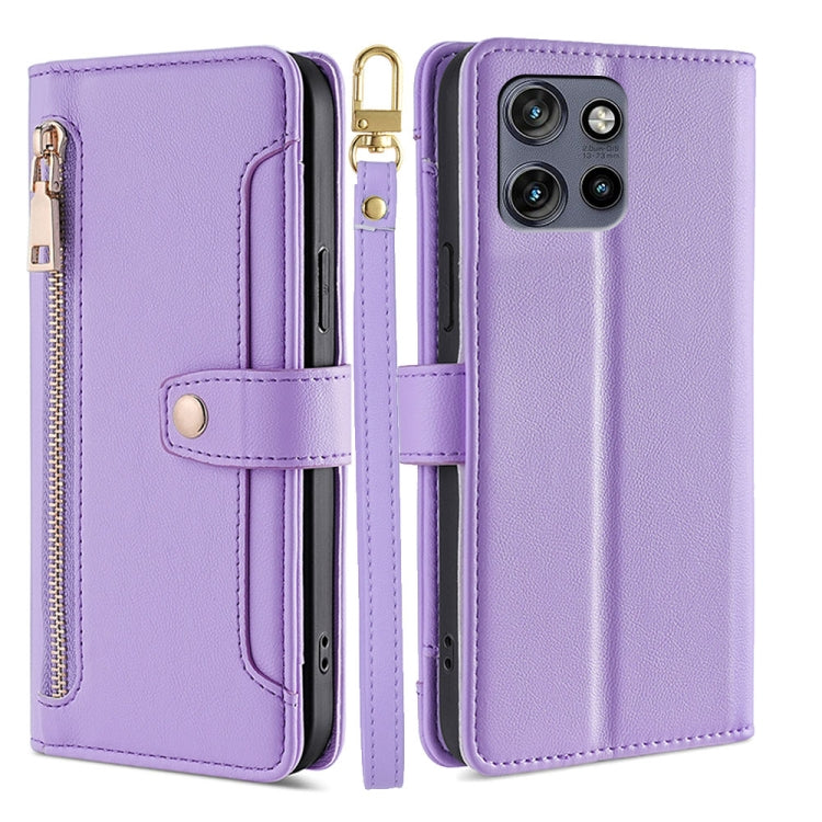 For Motorola Edge 50 Neo 5G Sheep Texture Cross-body Zipper Wallet Leather Phone Case(Purple) - free shipping - PMC TechLife - Order now!