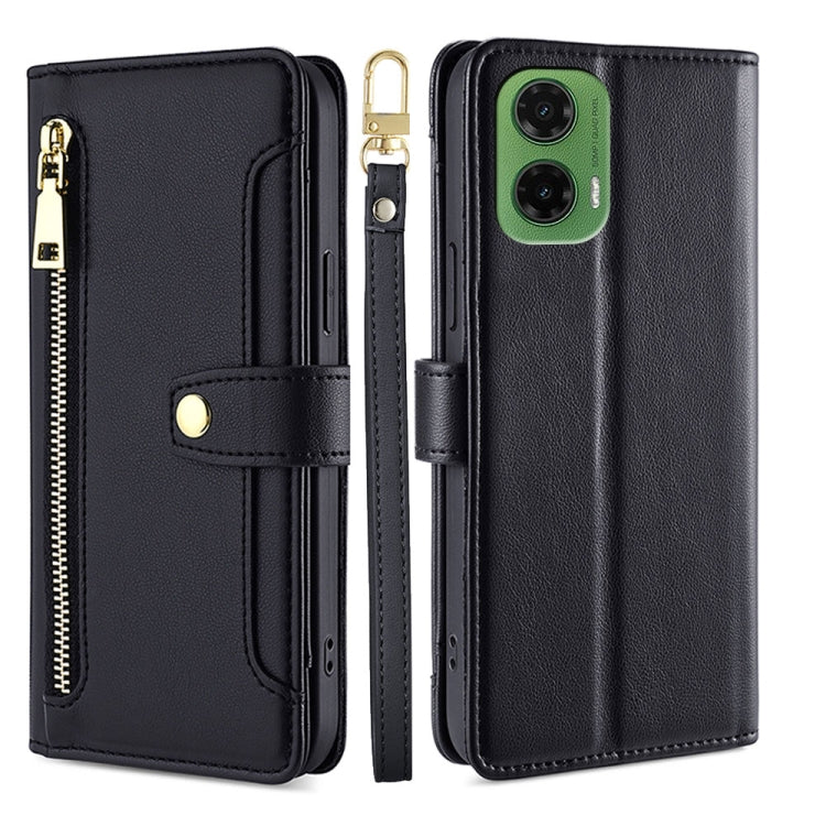 For Motorola Moto G35 5G Sheep Texture Cross-body Zipper Wallet Leather Phone Case(Black) - Motorola Cases by PMC TechLife | Online Shopping South Africa | PMC TechLife | Buy Now Pay Later Mobicred