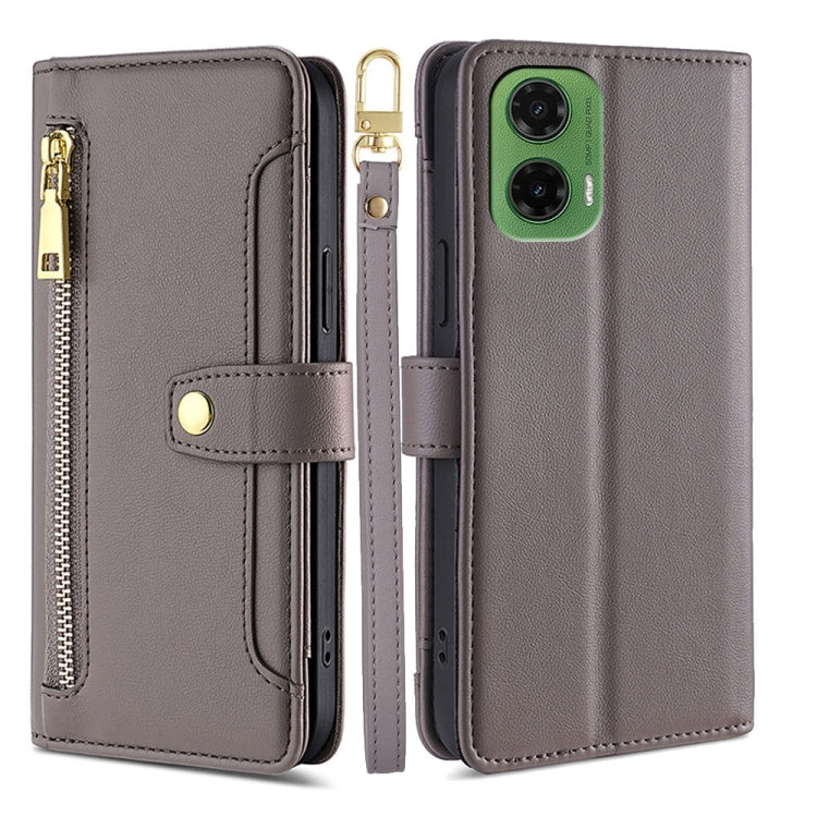 For Motorola Moto G35 5G Sheep Texture Cross-body Zipper Wallet Leather Phone Case(Grey) - Motorola Cases by PMC TechLife | Online Shopping South Africa | PMC TechLife | Buy Now Pay Later Mobicred