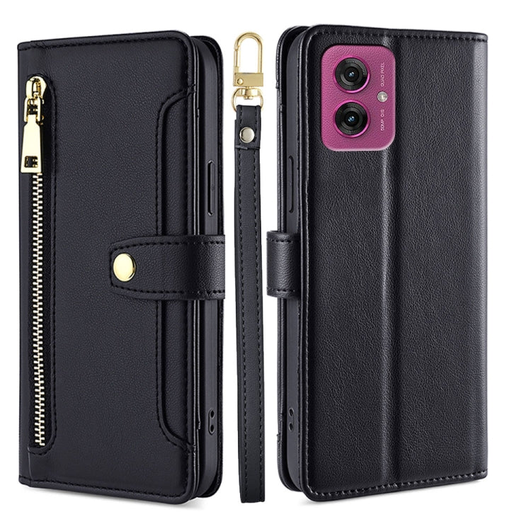 For Motorola Moto G55 5G Sheep Texture Cross-body Zipper Wallet Leather Phone Case(Black) - free shipping - PMC TechLife - Order now!