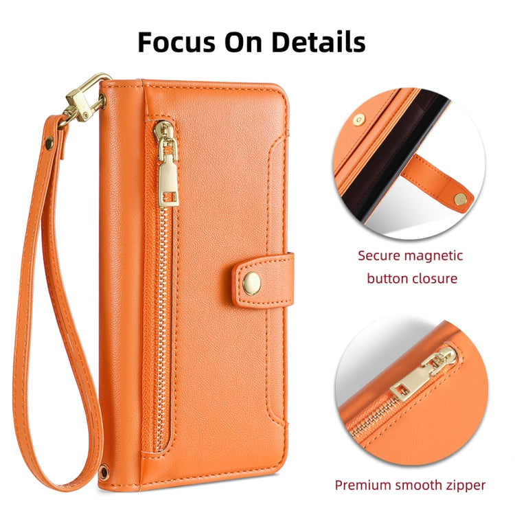 For Motorola Moto G55 5G Sheep Texture Cross-body Zipper Wallet Leather Phone Case(Orange) - Motorola Cases by PMC TechLife | Online Shopping South Africa | PMC TechLife | Buy Now Pay Later Mobicred